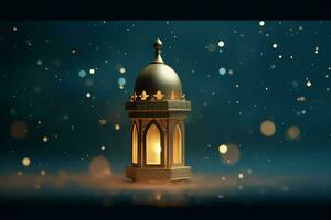 Eid mubarak and ramadan kareem greetings with islamic lantern and mosque. Eid al fitr background. Eid al fitr background of window concept by AI Generated photo