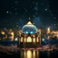 Eid mubarak and ramadan kareem greetings with islamic lantern and mosque. Eid al fitr background. Eid al fitr background of window concept by AI Generated photo