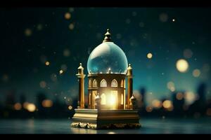 Eid mubarak and ramadan kareem greetings with islamic lantern and mosque. Eid al fitr background. Eid al fitr background of window concept by AI Generated photo