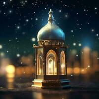 Eid mubarak and ramadan kareem greetings with islamic lantern and mosque. Eid al fitr background. Eid al fitr background of window concept by AI Generated photo