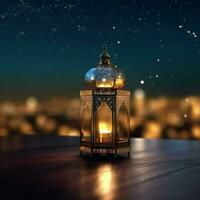 Eid mubarak and ramadan kareem greetings with islamic lantern and mosque. Eid al fitr background. Eid al fitr background of window concept by AI Generated photo