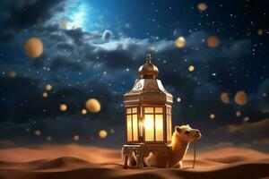 Eid mubarak and ramadan kareem greetings with islamic lantern and mosque. Eid al fitr background. Eid al fitr background of window concept by AI Generated photo