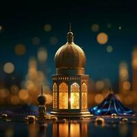 Eid mubarak and ramadan kareem greetings with islamic lantern and mosque. Eid al fitr background. Eid al fitr background of window concept by AI Generated photo