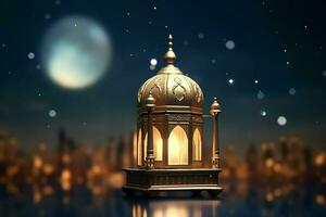 Eid mubarak and ramadan kareem greetings with islamic lantern and mosque. Eid al fitr background. Eid al fitr background of window concept by AI Generated photo