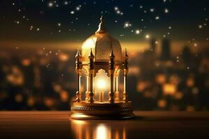 Eid mubarak and ramadan kareem greetings with islamic lantern and mosque. Eid al fitr background. Eid al fitr background of window concept by AI Generated photo
