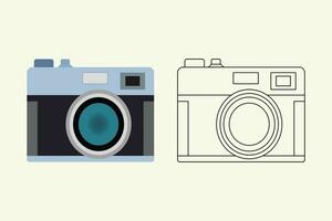 Camera with flash light vector isolated icon.Vintage photo camera icon, flat style Pro Vector illustration.
