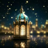 Eid mubarak and ramadan kareem greetings with islamic lantern and mosque. Eid al fitr background. Eid al fitr background of window concept by AI Generated photo