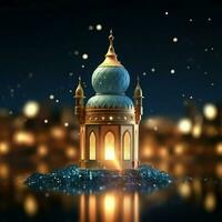 Eid mubarak and ramadan kareem greetings with islamic lantern and mosque. Eid al fitr background. Eid al fitr background of window concept by AI Generated photo