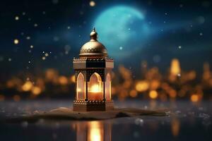 Eid mubarak and ramadan kareem greetings with islamic lantern and mosque. Eid al fitr background. Eid al fitr background of window concept by AI Generated photo