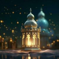 Eid mubarak and ramadan kareem greetings with islamic lantern and mosque. Eid al fitr background. Eid al fitr background of window concept by AI Generated photo