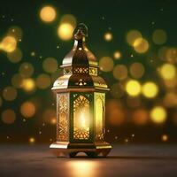 Eid mubarak and ramadan kareem greetings with islamic lantern and mosque. Eid al fitr background. Eid al fitr background of window concept by AI Generated photo