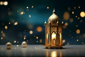 Eid mubarak and ramadan kareem greetings with islamic lantern and mosque. Eid al fitr background. Eid al fitr background of window concept by AI Generated photo