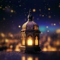 Eid mubarak and ramadan kareem greetings with islamic lantern and mosque. Eid al fitr background. Eid al fitr background of window concept by AI Generated photo