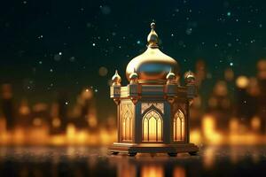 Eid mubarak and ramadan kareem greetings with islamic lantern and mosque. Eid al fitr background. Eid al fitr background of window concept by AI Generated photo