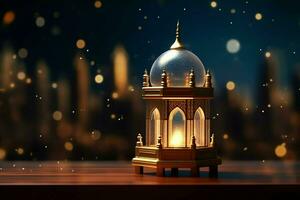 Eid mubarak and ramadan kareem greetings with islamic lantern and mosque. Eid al fitr background. Eid al fitr background of window concept by AI Generated photo