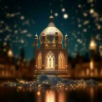 Eid mubarak and ramadan kareem greetings with islamic lantern and mosque. Eid al fitr background. Eid al fitr background of window concept by AI Generated photo