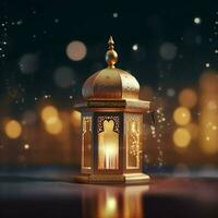 Eid mubarak and ramadan kareem greetings with islamic lantern and mosque. Eid al fitr background. Eid al fitr background of window concept by AI Generated photo