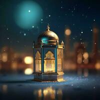 Eid mubarak and ramadan kareem greetings with islamic lantern and mosque. Eid al fitr background. Eid al fitr background of window concept by AI Generated photo