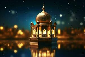 Eid mubarak and ramadan kareem greetings with islamic lantern and mosque. Eid al fitr background. Eid al fitr background of window concept by AI Generated photo