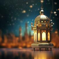 Eid mubarak and ramadan kareem greetings with islamic lantern and mosque. Eid al fitr background. Eid al fitr background of window concept by AI Generated photo