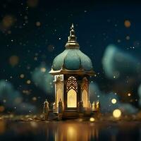 Eid mubarak and ramadan kareem greetings with islamic lantern and mosque. Eid al fitr background. Eid al fitr background of window concept by AI Generated photo