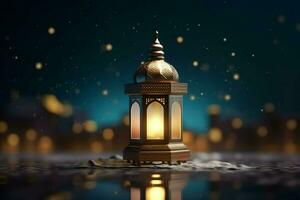 Eid mubarak and ramadan kareem greetings with islamic lantern and mosque. Eid al fitr background. Eid al fitr background of window concept by AI Generated photo
