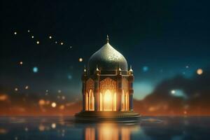 Eid mubarak and ramadan kareem greetings with islamic lantern and mosque. Eid al fitr background. Eid al fitr background of window concept by AI Generated photo