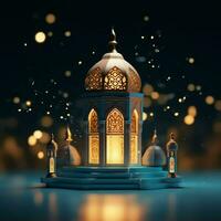 Eid mubarak and ramadan kareem greetings with islamic lantern and mosque. Eid al fitr background. Eid al fitr background of window concept by AI Generated photo