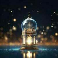 Eid mubarak and ramadan kareem greetings with islamic lantern and mosque. Eid al fitr background. Eid al fitr background of window concept by AI Generated photo