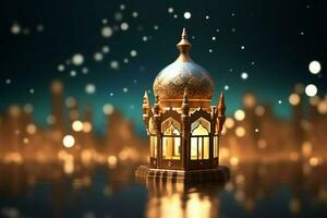 Eid mubarak and ramadan kareem greetings with islamic lantern and mosque. Eid al fitr background. Eid al fitr background of window concept by AI Generated photo