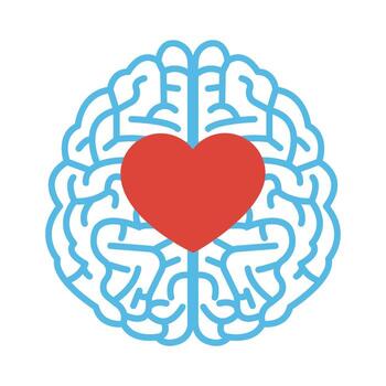 Simple Flat Top View Illustration of Brain with Heart Shape Inside vector
