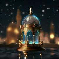 Eid mubarak and ramadan kareem greetings with islamic lantern and mosque. Eid al fitr background. Eid al fitr background of window concept by AI Generated photo