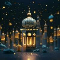 Eid mubarak and ramadan kareem greetings with islamic lantern and mosque. Eid al fitr background. Eid al fitr background of window concept by AI Generated photo