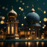 Eid mubarak and ramadan kareem greetings with islamic lantern and mosque. Eid al fitr background. Eid al fitr background of window concept by AI Generated photo