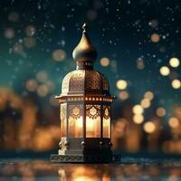 Eid mubarak and ramadan kareem greetings with islamic lantern and mosque. Eid al fitr background. Eid al fitr background of window concept by AI Generated photo