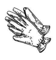 Gardening gloves outline doodle. Sketch of horticulture accessory. Vector illustration in engraving style isolated on white.