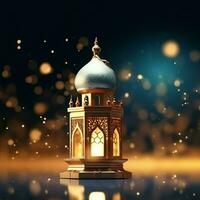 Eid mubarak and ramadan kareem greetings with islamic lantern and mosque. Eid al fitr background. Eid al fitr background of window concept by AI Generated photo