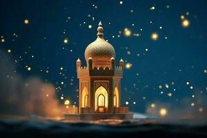 Eid mubarak and ramadan kareem greetings with islamic lantern and mosque. Eid al fitr background. Eid al fitr background of window concept by AI Generated photo