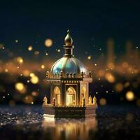 Eid mubarak and ramadan kareem greetings with islamic lantern and mosque. Eid al fitr background. Eid al fitr background of window concept by AI Generated photo