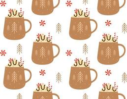 Hot drinks pattern. Seamless Cups with warm drink variants. Vector flat repeated background for wallpaper, wrapping, packing, textile