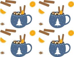 Hot drinks pattern. Seamless Cups with warm drink variants. Vector flat repeated background for wallpaper, wrapping, packing, textile