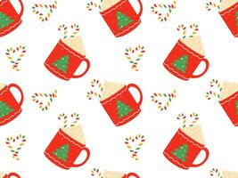 Hot drinks pattern. Seamless Cups with warm drink variants. Vector flat repeated background for wallpaper, wrapping, packing, textile