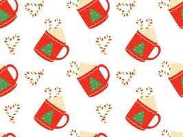 Hot drinks pattern. Seamless Cups with warm drink variants. Vector flat repeated background for wallpaper, wrapping, packing, textile