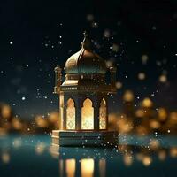 Eid mubarak and ramadan kareem greetings with islamic lantern and mosque. Eid al fitr background. Eid al fitr background of window concept by AI Generated photo