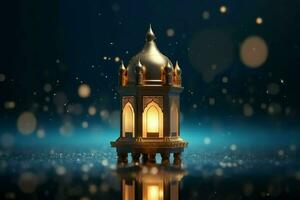 Eid mubarak and ramadan kareem greetings with islamic lantern and mosque. Eid al fitr background. Eid al fitr background of window concept by AI Generated photo