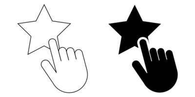 outline silhouette hand click star icon set isolated on white background vector