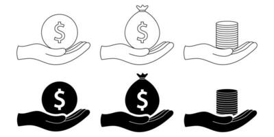 hand holding money icon.save money icon set isolated on white background vector