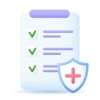 Check list document medical insurance with shield icon vector