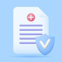 Document page health insurance with shield and checkmark icon vector