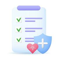 Lista de Verificación documento salud, vida seguro con proteger icono vector